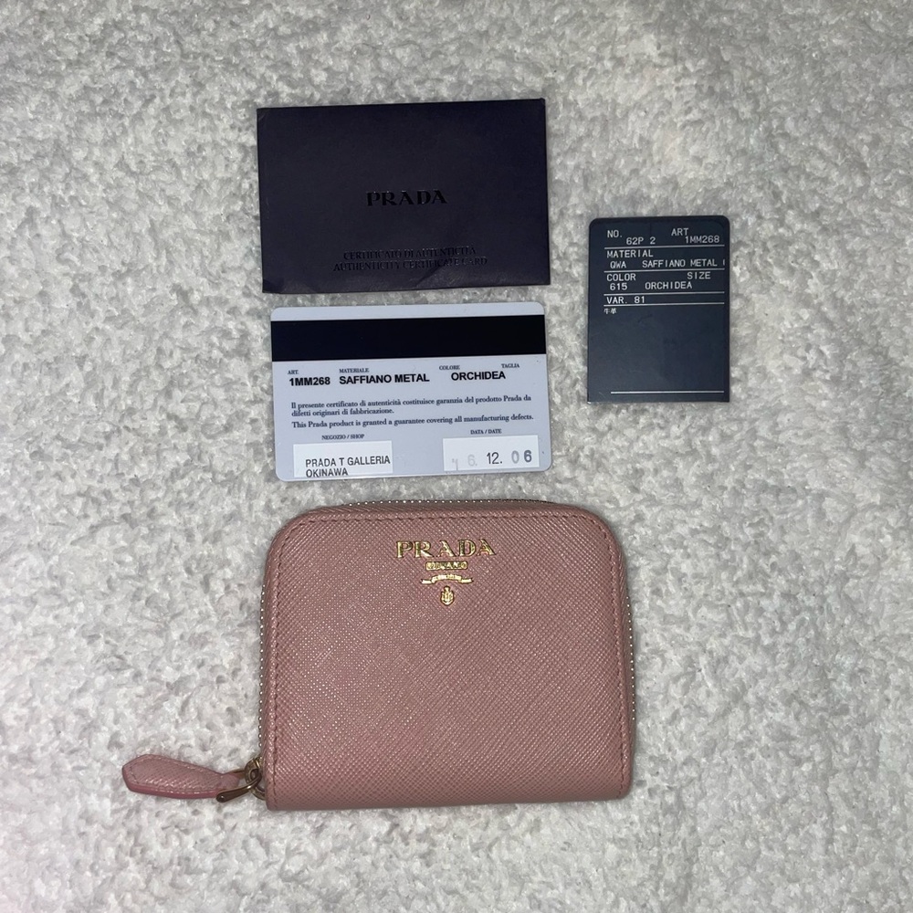 Prada Saffiano Zip Around Coin Purse Wallet Orchidra